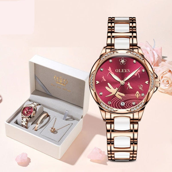 Clamanta Beauty Rouge Montre mécanique automatique luxueuse pour femmes