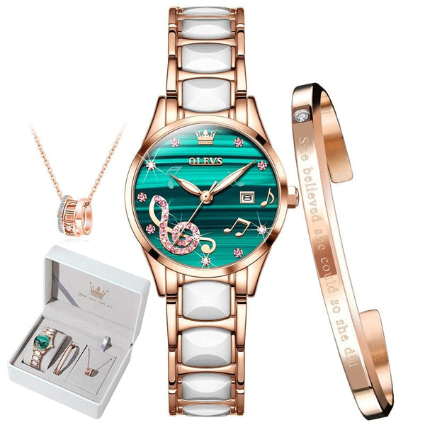 beautefeminine.fr Vert Coffret montre-bracelet élégante en céramique pour femmes