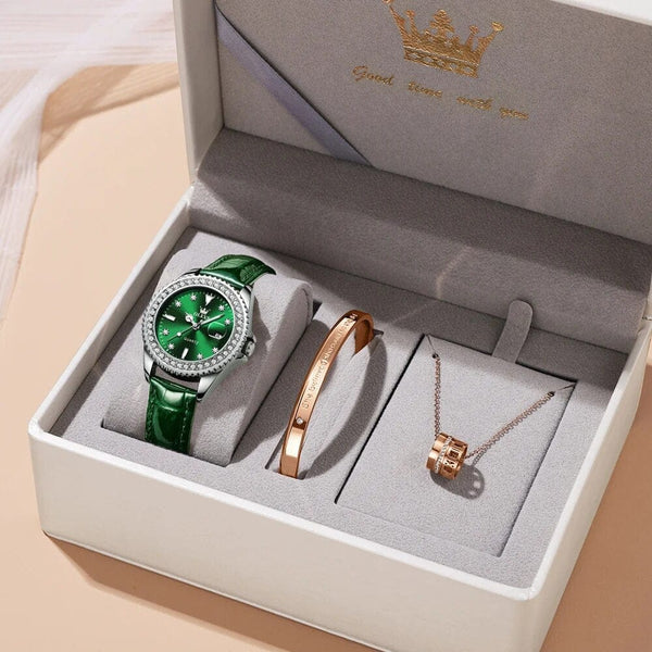 Clamanta Beauty Vert Coffret montre et un bracelet élégants pour femme