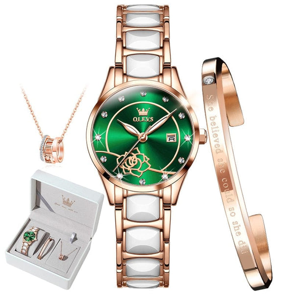 beautefeminine.fr Vert Montre de luxe à Quartz avec bracelet pour femmes