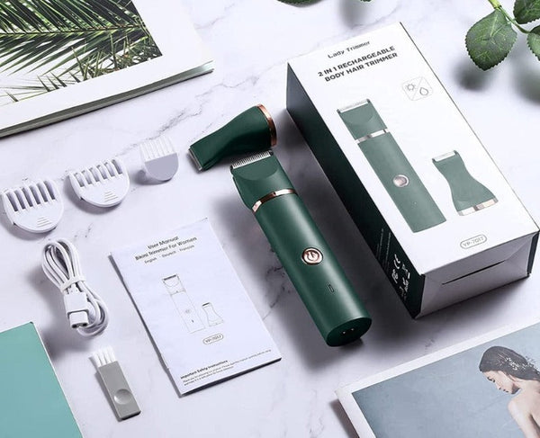 Clamanta Beauty Vert Rasoir électrique rechargeable 2 en 1 pour femmes