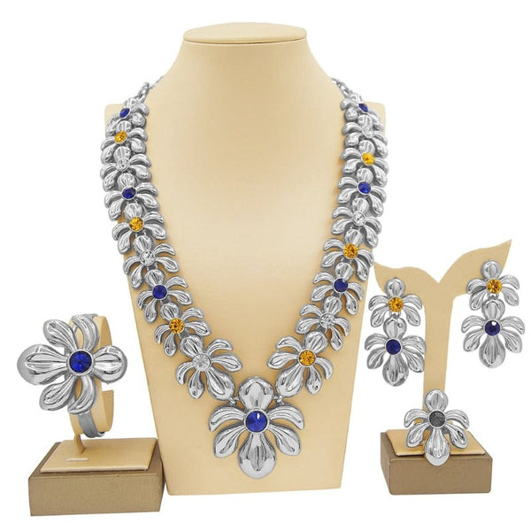 Clamanta Beauty Argent/Bleu Collier de mariage en plaqué or italien pour femmes