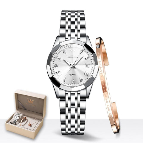 Clamanta Beauty Argent Coffret Montre-bracelet et collier pour femmes