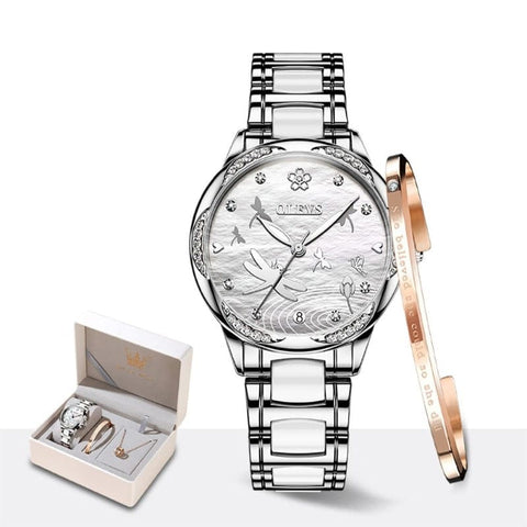 Clamanta Beauty Argent Coffret montre mécaniques élégant  bracelet en céramique