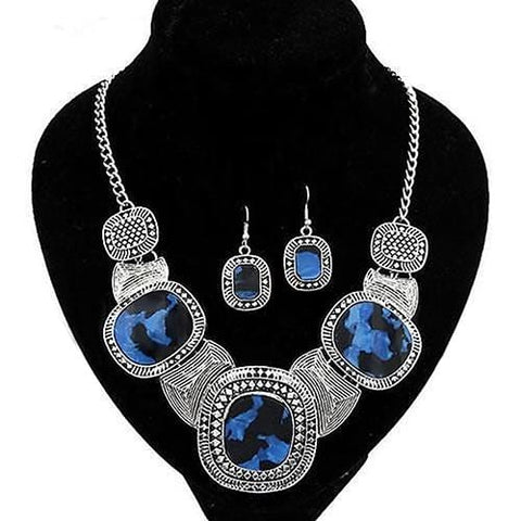 Clamanta Beauty Argent Collier pour femme bleu argent de forme géométrique