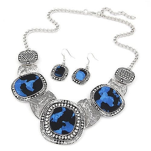Clamanta Beauty Argent Collier pour femme bleu argent de forme géométrique