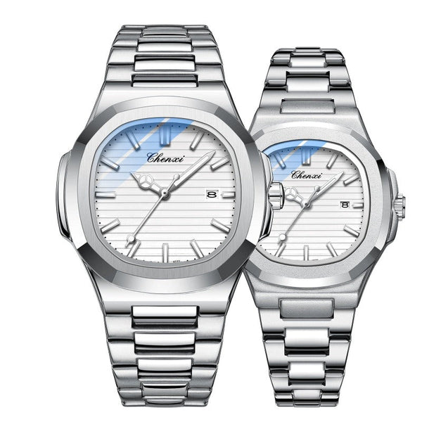 Clamanta Beauty Argent Ensemble de Montres de Couple en Quartz de Luxe pour Hommes et Femmes