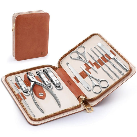 Clamanta Beauty Argent Kit complet coupe ongles professionnelle en acier inoxydable 12 Pcs