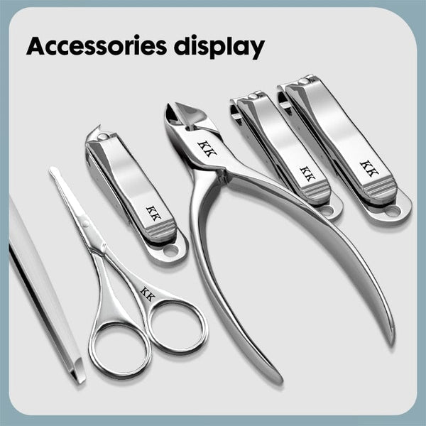 Clamanta Beauty Argent Kit complet coupe ongles professionnelle en acier inoxydable 12 Pcs