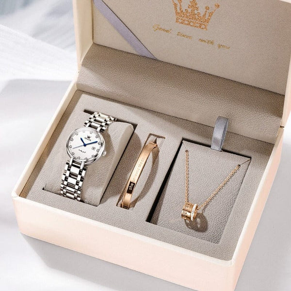 Clamanta Beauty Argent Montre à Quartz luxueuse et élégante en acier inoxydable pour femmes