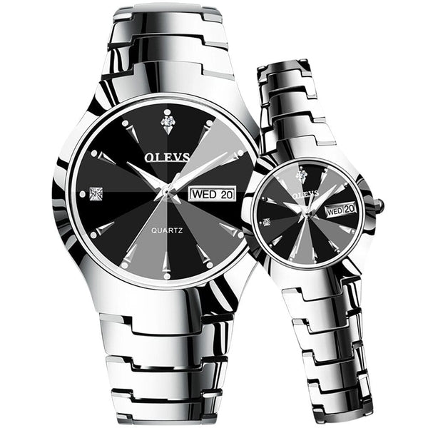 Clamanta Beauty Argent Montre de Couple bracelet en acier au tungstène