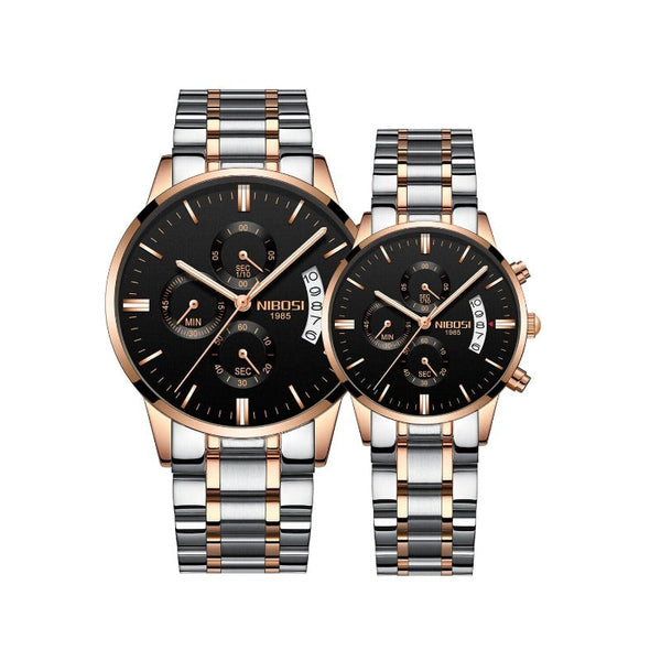 Clamanta Beauty Argent Montre de Couple Chronographe simple et chic en acier inoxydable