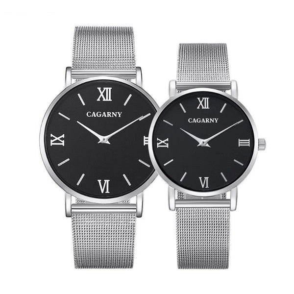Clamanta Beauty Argent Montre Ultra-fine pour hommes et femmes, bracelet en acier inoxydable