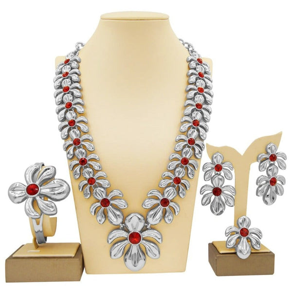 Clamanta Beauty Argent/Rouge Collier de mariage en plaqué or italien pour femmes