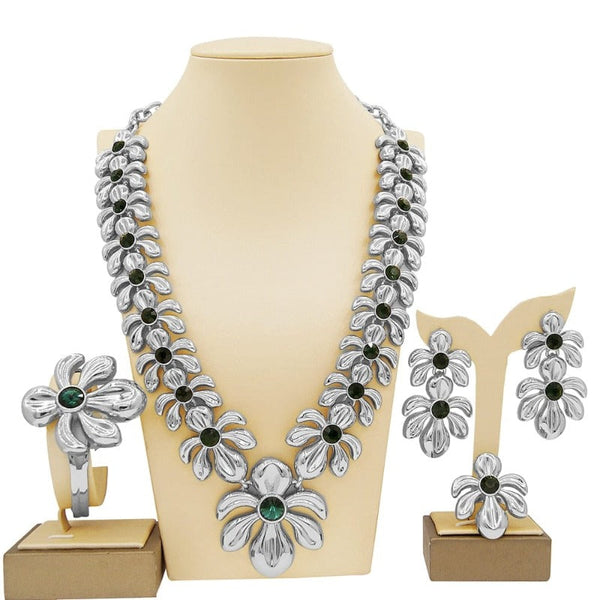 Clamanta Beauty Argent/Vert Collier de mariage en plaqué or italien pour femmes