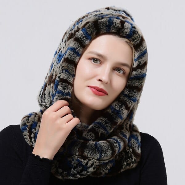 Clamanta Beauty Beige Chapeau à capuche tricoté en fourrure