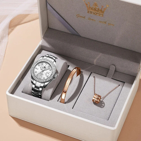 Clamanta Beauty Blanc Coffret montre et un bracelet élégants pour femme