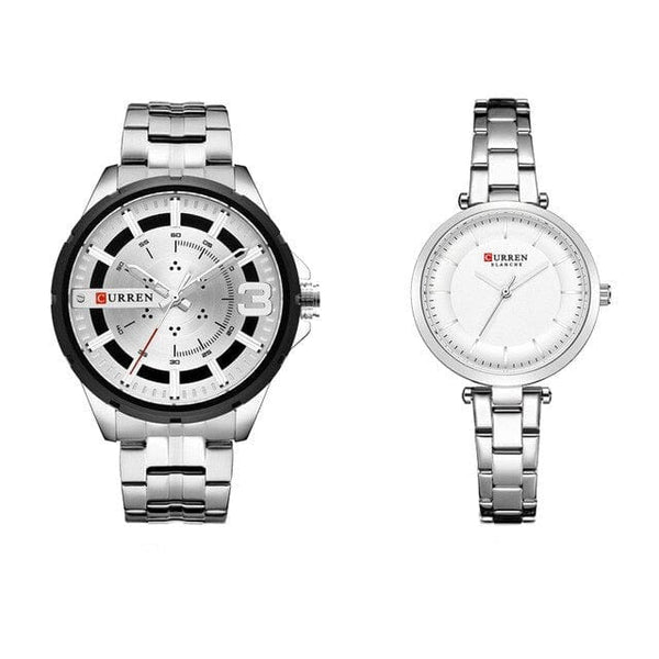 Clamanta Beauty Blanc Deux montre pour amoureux en acier inoxydable
