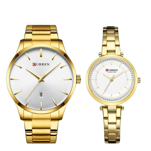 Clamanta Beauty Blanc Ensemble montre minimaliste doré pour Couple