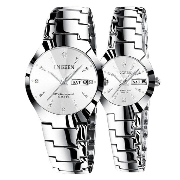 Clamanta Beauty Blanc Montre acier tungstène rond pour amoureux