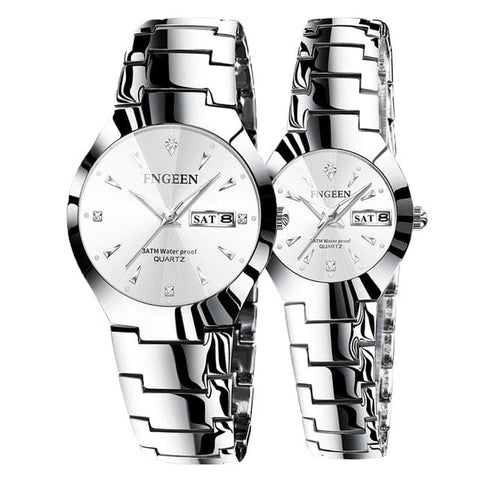 Clamanta Beauty Blanc Montre acier tungstène rond pour amoureux