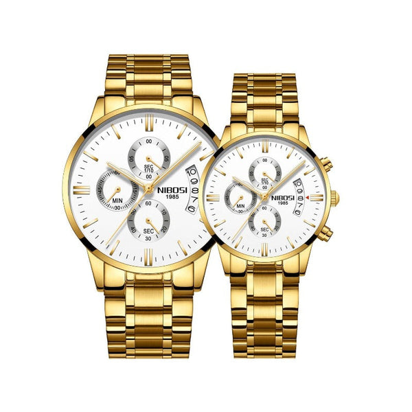 Clamanta Beauty Blanc Montre de Couple Chronographe simplement chic en acier inoxydable