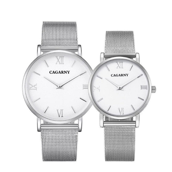 Clamanta Beauty Blanc Montre Ultra-fine pour hommes et femmes, bracelet en acier inoxydable