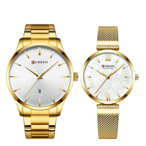 Clamanta Beauty Blanc/Or Ensemble montre minimaliste doré pour Couple