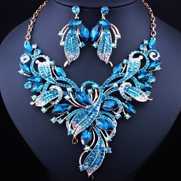 Clamanta Beauty Bleu Boucles d'oreilles et collier en cristal pour femme