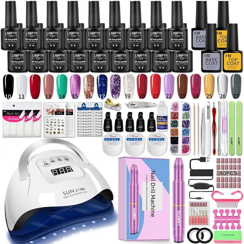 Clamanta Beauty Bleu Kit manucure- vernis Semi-Permanent-lampe LED UV-perceuse à ongles