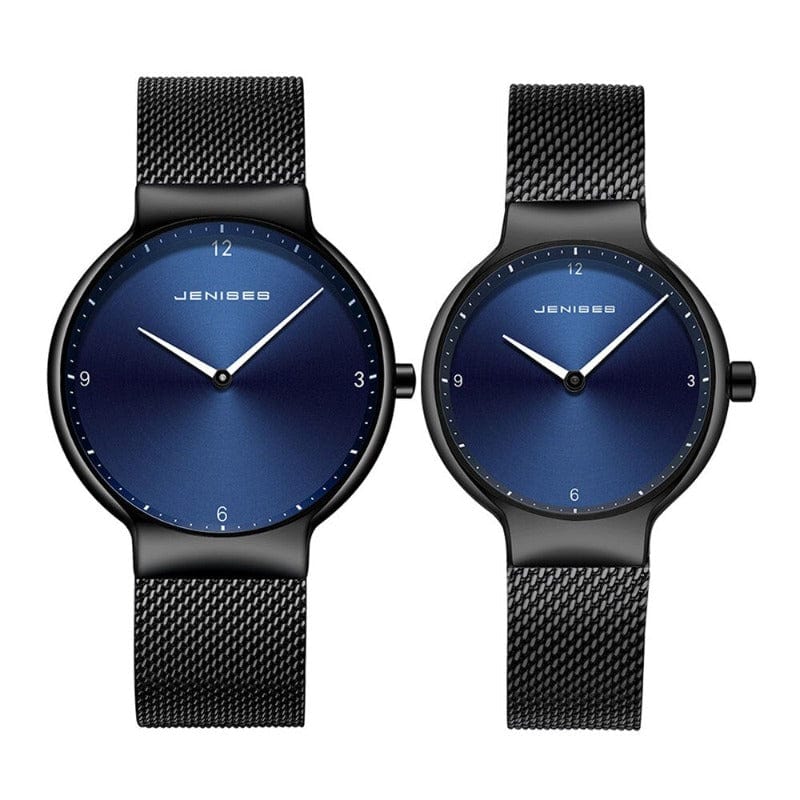 Clamanta Beauty Bleu Montre à Quartz Ultra mince maille en acier pour hommes et femmes