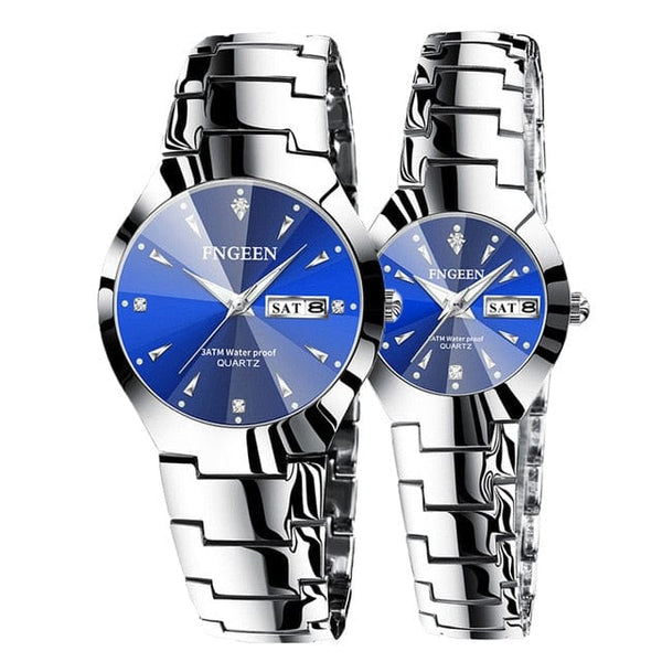 Clamanta Beauty Bleu Montre acier tungstène rond pour amoureux