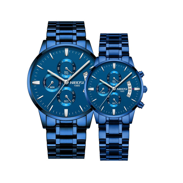 Clamanta Beauty Bleu Montre Chronographe simple et chic de Couple