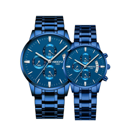 Clamanta Beauty Bleu Montre Chronographe simple et chic de Couple