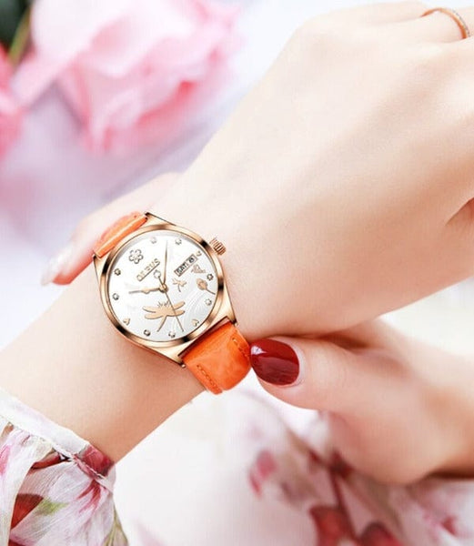 Clamanta Beauty Bracelet -montre mécanique Bracelet cuir et collier pour femme