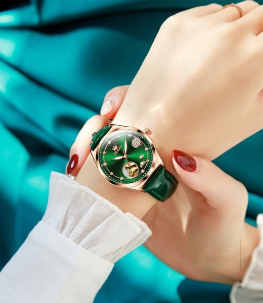 Clamanta Beauty Bracelet- montre mécanique en cuir style tendance pour femmes