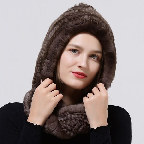 Clamanta Beauty Café Chapeau à capuche tricoté en fourrure