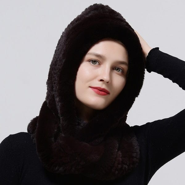 Clamanta Beauty Cafe Chapeau à capuche tricoté en fourrure