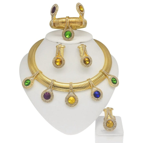 Clamanta Beauty Chaine ras du cou boucles d'oreilles, bijoux de luxe 4pcs