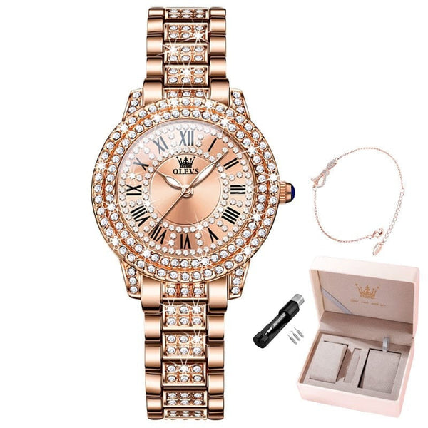 Clamanta Beauty Ensemble Montre esthétique en cristal et Bracelet élégante pour femme