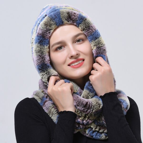 Clamanta Beauty Gris Chapeau à capuche tricoté en fourrure