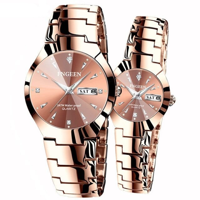Clamanta Beauty Marron Montre acier tungstène rond pour amoureux