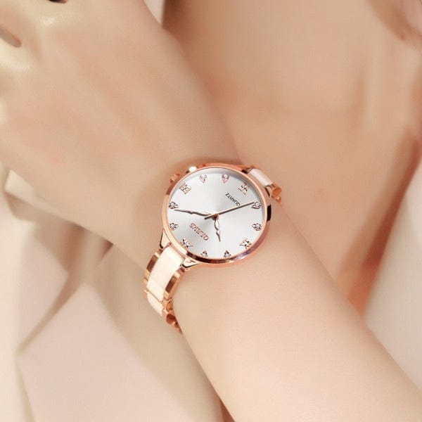 Clamanta Beauty Montre à Quartz élégante bracelet en céramique
