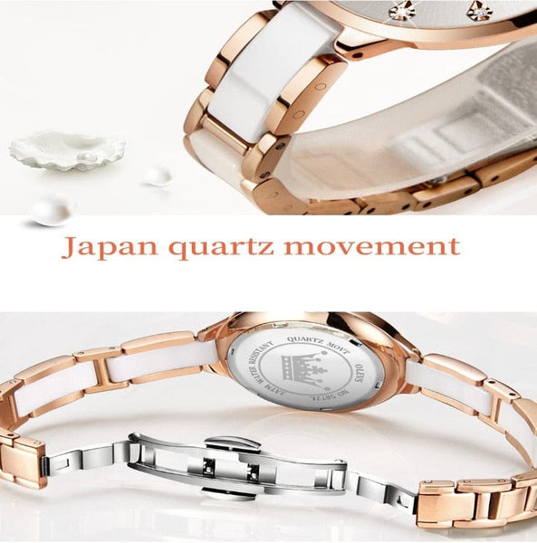 Clamanta Beauty Montre à Quartz élégante bracelet en céramique