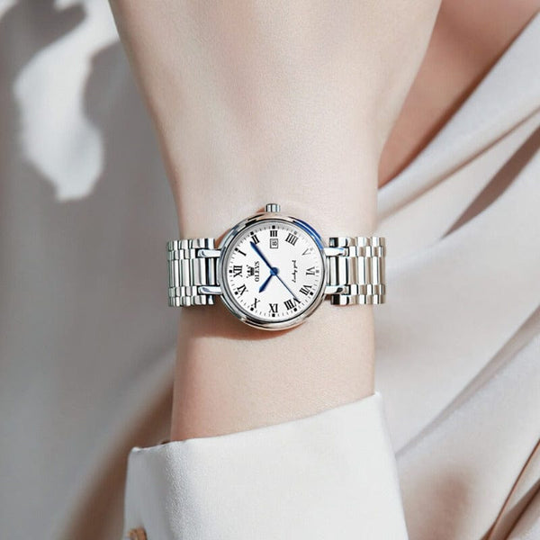 Clamanta Beauty Montre à Quartz luxueuse et élégante en acier inoxydable pour femmes