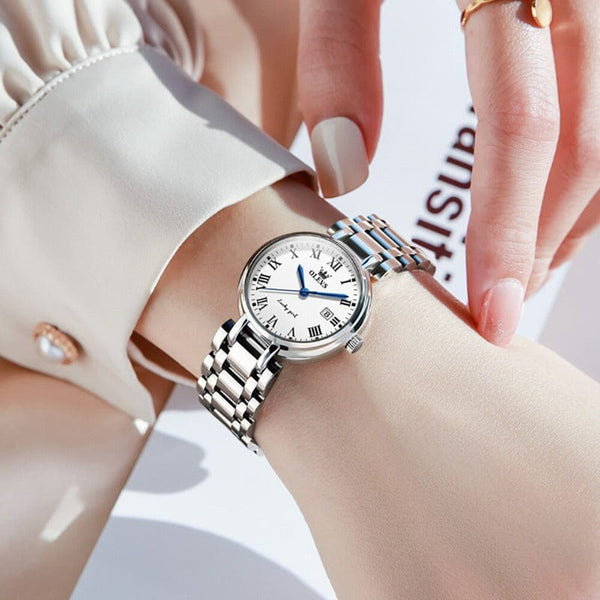 Clamanta Beauty Montre à Quartz luxueuse et élégante en acier inoxydable pour femmes