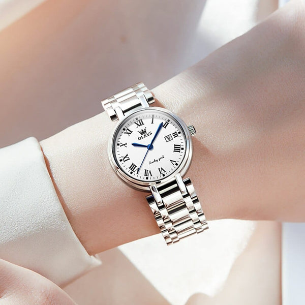 Clamanta Beauty Montre à Quartz luxueuse et élégante en acier inoxydable pour femmes