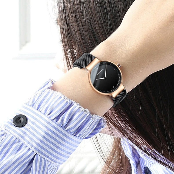 Clamanta Beauty Montre à Quartz Ultra mince maille en acier pour hommes et femmes