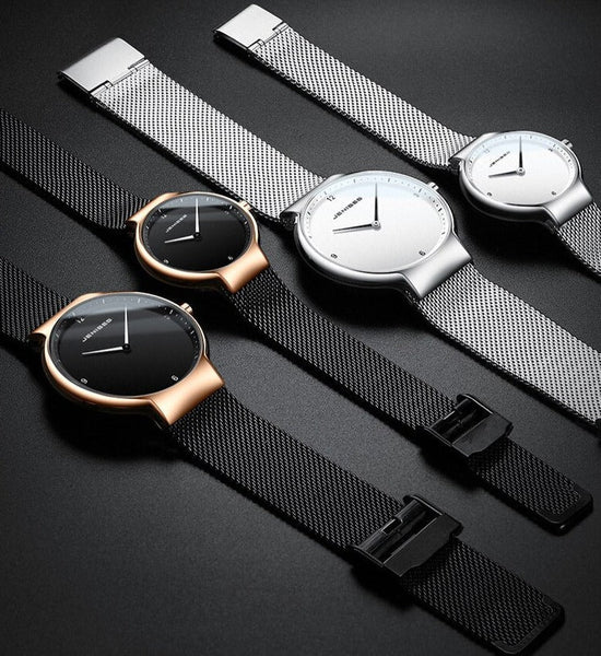 Clamanta Beauty Montre à Quartz Ultra mince maille en acier pour hommes et femmes