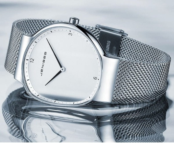 Clamanta Beauty Montre à Quartz Ultra mince maille en acier pour hommes et femmes